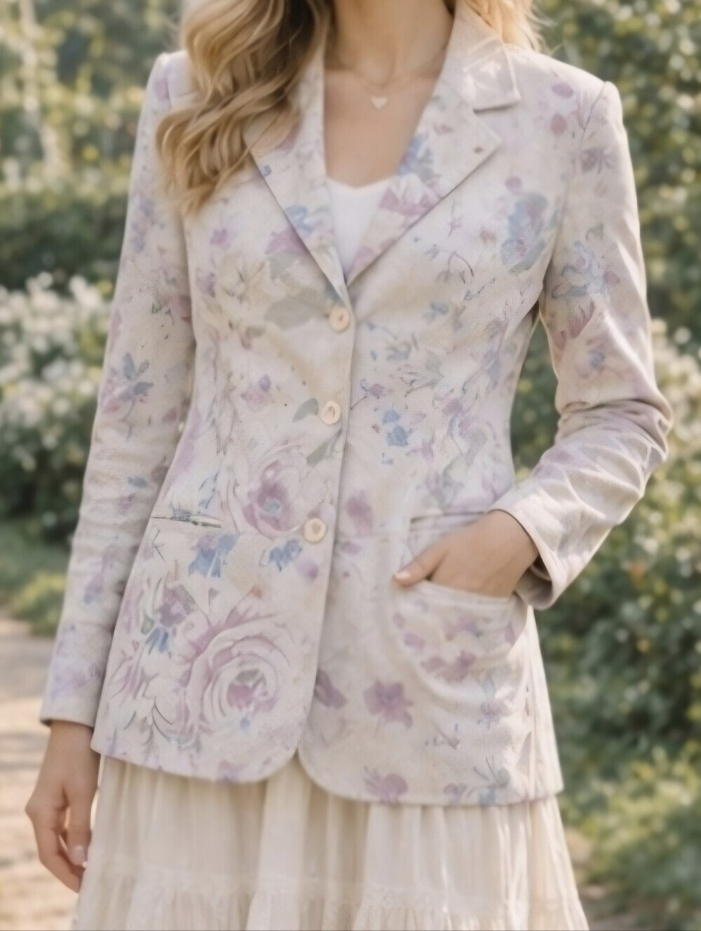 Vintage Leather Floral Suede Jacket Blazer Soft Pastel Romantic Cottagecore